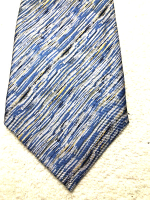 BIJOUX TERNER MENS TIE BLUE YELLOW BLACK WHITE 4 X 61