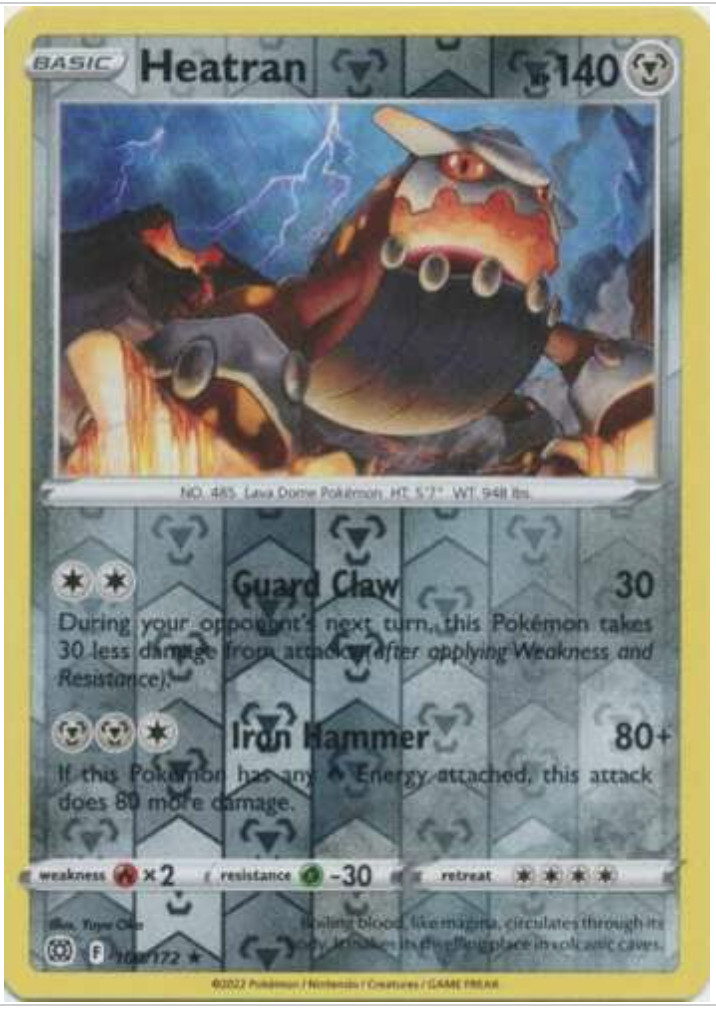 Pokemon - Heatran -100/172 - Rare - Reverse Holo -Brilliant Stars - NM/M - New