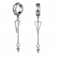 Stainless Steel Plate Dangling Triangle Spike Huggie Hoop Earrings Women Clip on