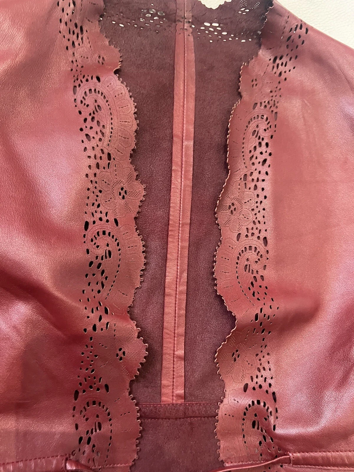 Gucci Tom Ford Giacca in pelle bordeaux taglio laser bordeaux 38 raro pezzo vintage