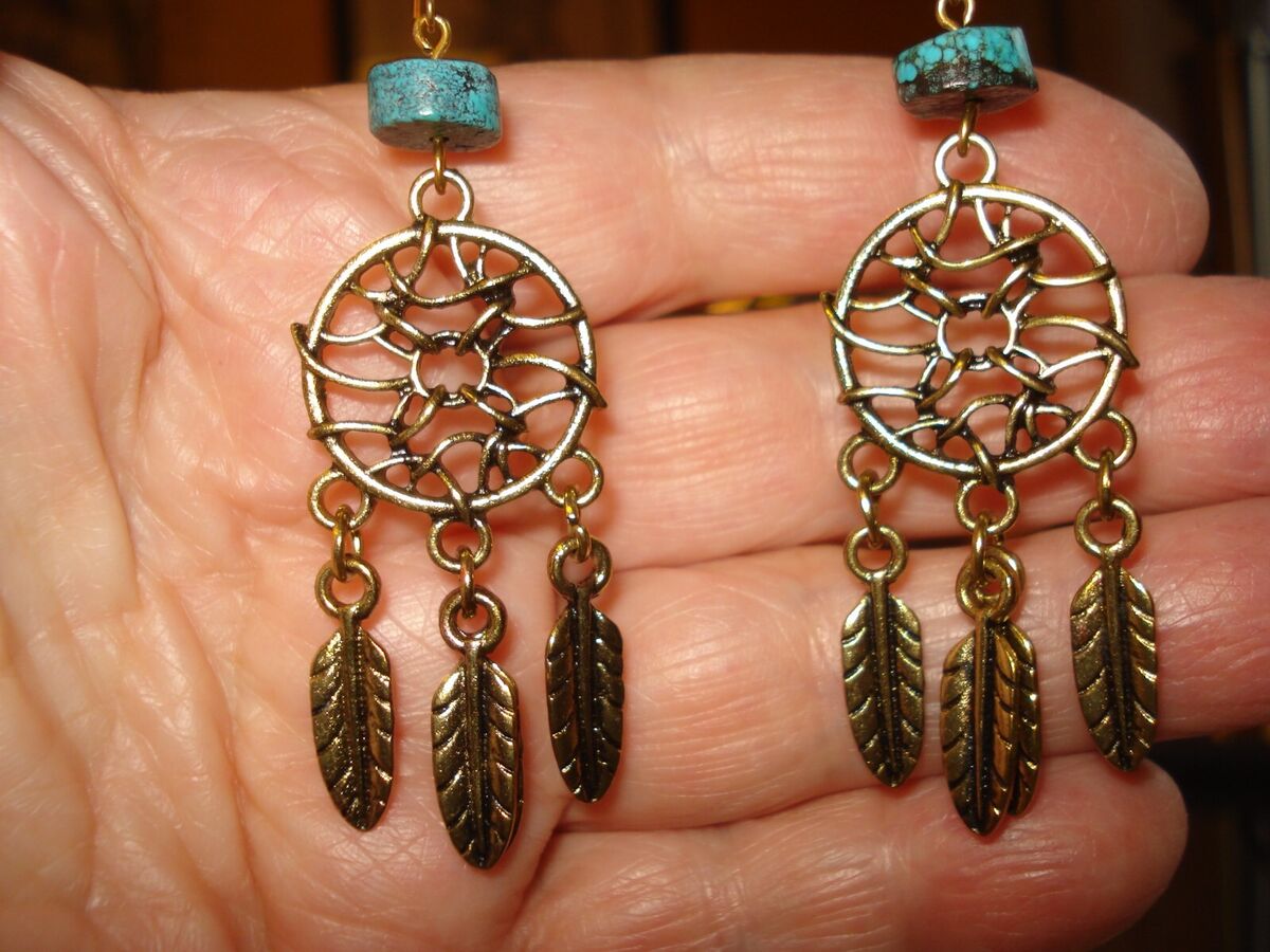 Vintage Native American Turquoise Dream Catcher Silver Earrings | eBay
