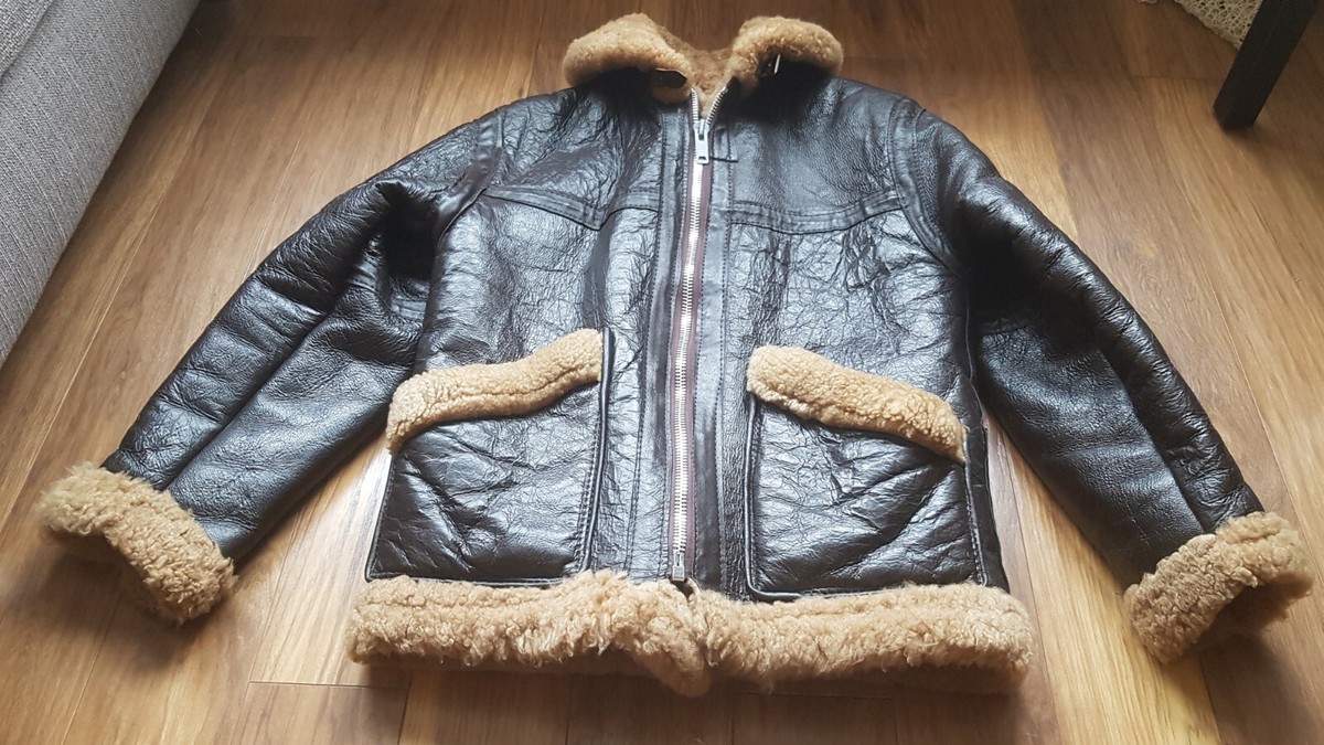Medium size vintage 1960s British MK VI Sheepskin Flying Bomber Jacket