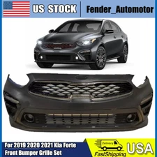 Front Bumper Grille & Radiator Sight Shield Cover Set Fit for 19-21 Kia Forte