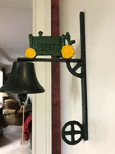 Vintage Cast Iron Tractor Wall Mount Rope Pull Dinner Bell Farm Yard Art 13" 