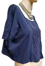 H&M Navy Blue Cropped Top Size Small Silky Mid Panel Made in Turkey Boho