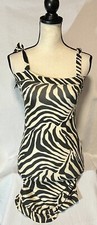 Pretty Little Thing Black Beige Stripe Bodycon Mini Dress Size 2 Y2k 2000’s 2010