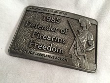 Vintage NRA Belt Buckle National Rifle Association Defender of Firearms 1985