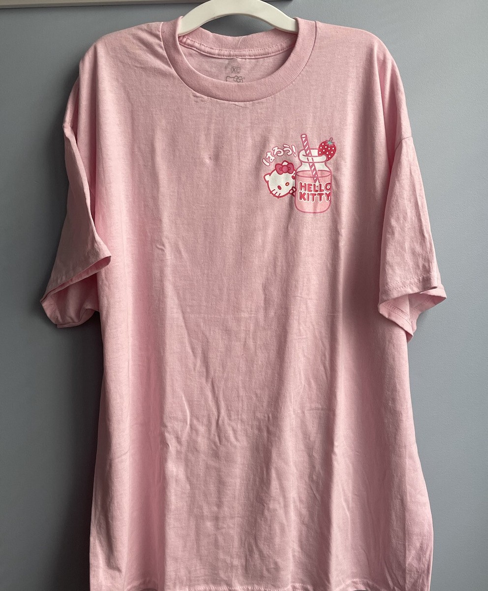 New - Hello Kitty Strawberry Milk Pink T-Shirt Sanrio Unisex