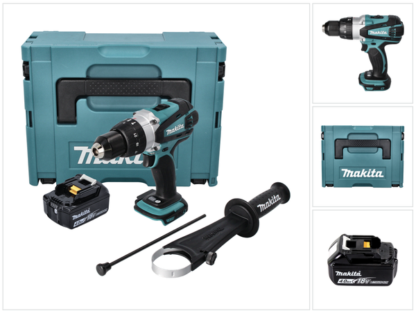 Makita Dhp 458 M1J Akku Schlagbohrschrauber 18 V 91 Nm + 1X Akku 4,0 Ah + Makpac-image