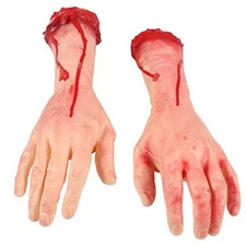 1 Pair Realistic Severed Scary Fake Bloody Hand Prank Halloween Party Decor Prop