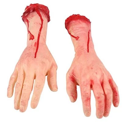 1 Pair Realistic Severed Scary Fake Bloody Hand Prank Halloween Party Decor Prop