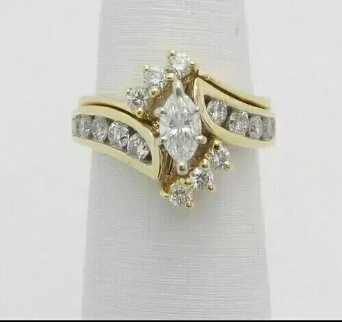 2.50 Ct Marquise Cut Created Diamonds Engagement Ring Set 14K Yellow Gold Finish - Picture 3 of 3