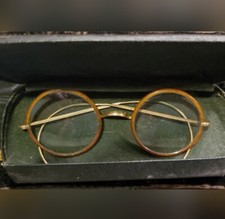 1920's Windsor Eyeglasses 1/20 12k GF Black Gold Saddle Bridge Frame Case Lennon