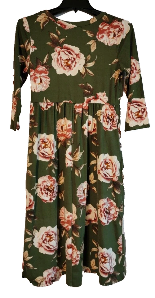 Vestido midi para mujer Sweet Pea verde oliva floral manga 3/4 talla pequeña Foto 2 de 4