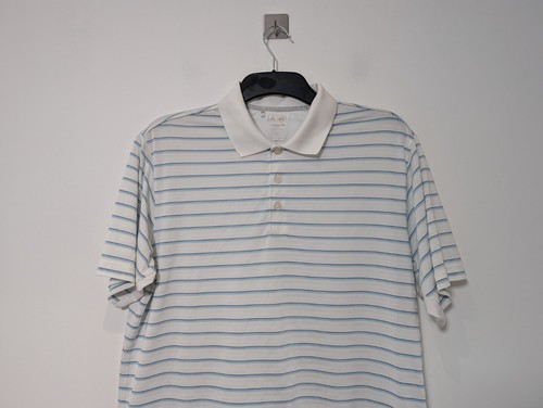 adidas Golf Polo Shirt Mens Large White Blue Striped Short Sleeve Top - Picture 2 of 7