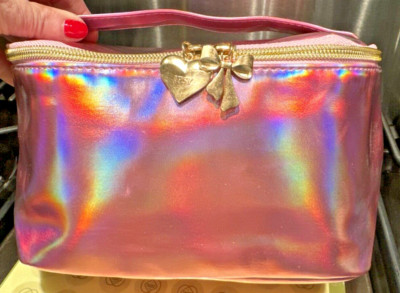 Ipsy Make Up Bag Cosmetic bag HOLOGRAPHIC PINK Train Case  NWOT 4.5 x 8.5 x 5 in