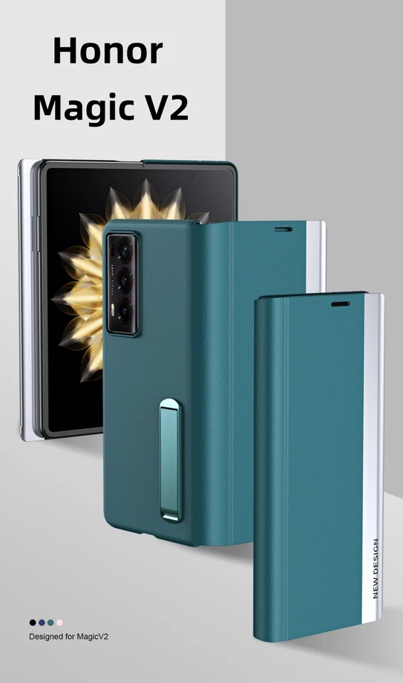 For Honor Magic V2 Magnetic Cover Luxury Flip Leather Hidden Kickstand Slim Case - Image 3 of 4