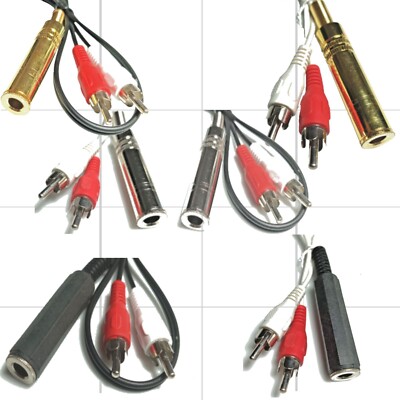 Cinch Adapter Kabel Weiß Schwarz 2 RCA Stecker 6,3mm Klinke Kupplung Vollmetall