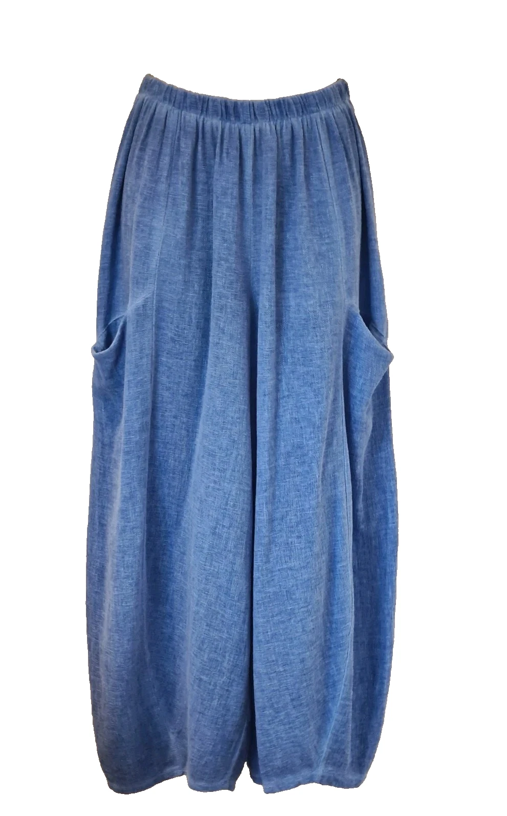 Italian Lagenlook Trousers One Size UK 10-14 Washed Linen Stretch Waist Pockets