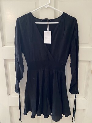 madewell blue dress Leset Barb Cowl Mini Dress in Black in Satin