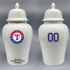 Ceramic Large Urn for Texas Rangers Baseball Theme, Custom Text  Number