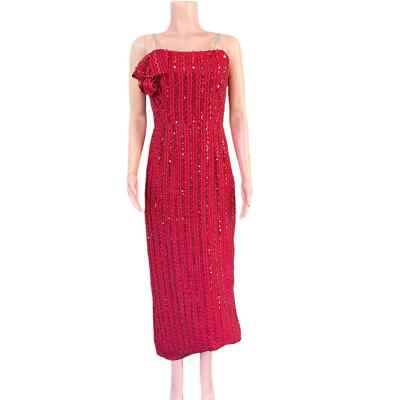 Vintage Red Sequin Gown Rhinestone Straps Petite Ankle Length Size Medium  Large | eBay