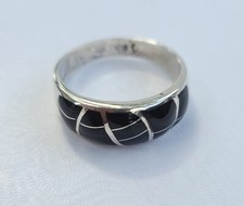 Zuni Sterling Silver  Onyx  Inlay Ring Size 13