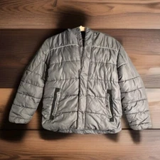 Swiss Tech Jacket Youth Large 10-12 Gray Reflective Pin Stripe Hooded Coat