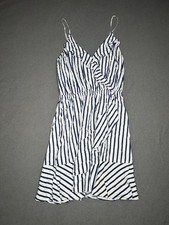 Express Striped V-Neck Ruffle Cami Sun Dress Medium Blue White