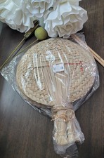 Woven Straw Hand Fan Beige Natural Straw Decorative Collectible Home Decor