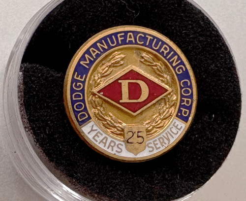 Vtg DODGE MFG CORP 25 Yr  Employee Service Pin: Mishawaka IN, 1/10th Gold Filled