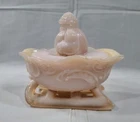 Vtg Westmoreland Santa on Sleigh Pink Milk Glass Slag Glass Christmas Candy Dish