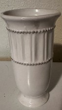 Vase White Ceramic 8 Tall Cottage Core Farmhouse Ribbed Design