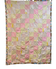Handmade Quilt Baby Girl Crib Blanket Wall Hanging Reversible Bears Pink 33"X47"