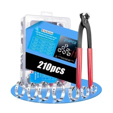 210PCS 304 Stainless Steel Single Ear Hose Clamp Assortment Kit - 12 Sizes (6...