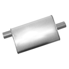 Exhaust Muffler Premium Stainless Steel Oval Full Size Gray Exhaust Muffler 2.5 Exhaust Muffler Premium Stainless Steel Oval Full Size Gray Exhaust Muffler 2.5