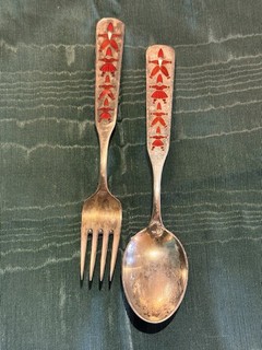 A.Michelsen 1957 Spoon Fork Sterling Denmark Enamel Dancers Santas Russian