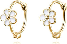 Solid 925 Sterling Silver Flower Hoop Earrings Huggie for Women Teen Girls Daisy