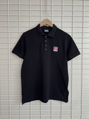 Diesel T-Kal Patch Polo Shirt Mens Size M/L Black Short Sleeve