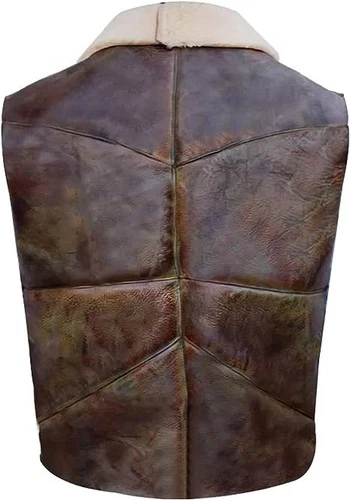 Clint Handmade Real Fur Eastwood Man with no Name Brown Distressed Leather vest image 2