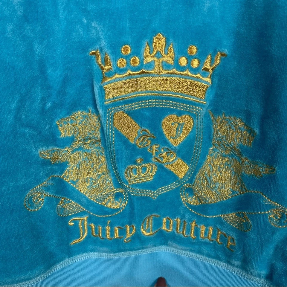 Chaqueta deportiva de terciopelo azul con logotipo bordado vintage Y2K JUICY COUTURE para mujer pequeña Foto 4 de 4