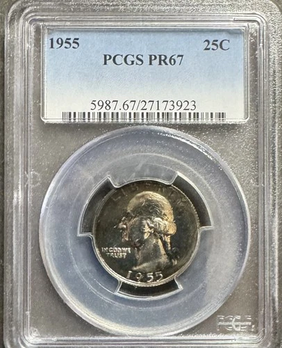 Toned 1955 Washington Silver Quarter PCGS PF67     Free US Shipping