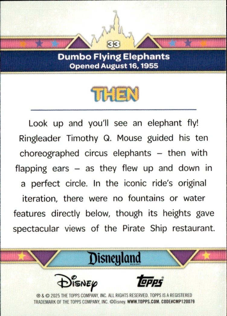 2025 Topps Disney 70th Anniversary #33 Dumbo Flying Elephants THEN