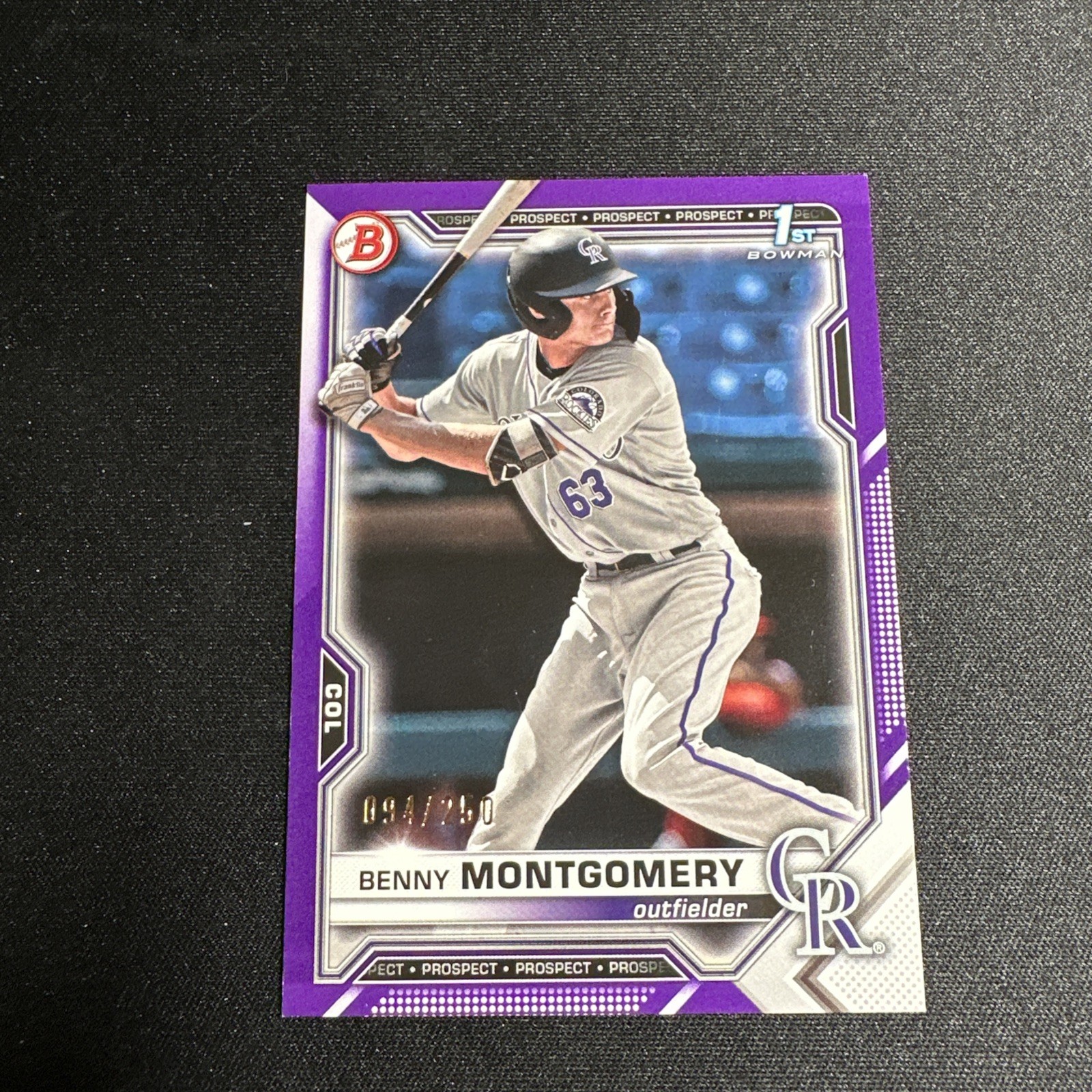 2021 BOWMAN BENNY MONTGOMERY 094 /250 PURPLE PAPER NO. BD-84 ROCKIES