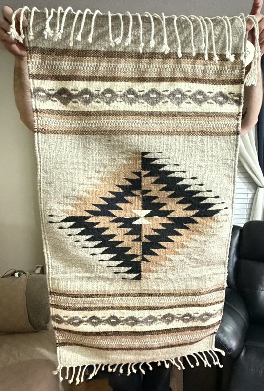 Zapotec Indian Handwoven In Oaxaca Wool Rug 22"x42" Mexico