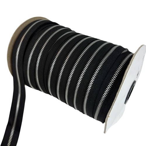 Continuous Zipper Chain Tape Roll #4 Aluminum Metal Chain Black YKK? 1"w *READ - Picture 8 of 12
