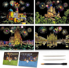 4-Sheet Rainbow Scratch Art with Tools for Adults  Teens, Landmark Scenes