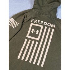 Under Armour Freedom Hoodie Medium Pullover Sweatshirt Poly stretch Olive Green