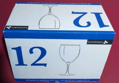 NEW Luminarc All Purpose Wine Goblets 10.5 oz   Set of 12 Clear Wine Glasses NIB