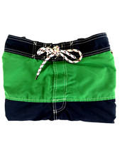 Lands' End Men's Striped Swim Trunks Green Navy Size L Pockets Drawstring Mesh